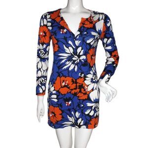 DIANE VON FURSTENBERG Ultra Mini Dress, 4, Reina, Blue/white/Red floral, DVF
